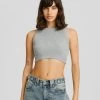 BERSHKA Sleeveless - Top - Silver Coloured