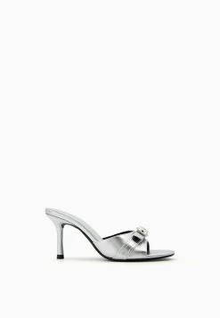 BERSHKA Metallic High-Heel - Muiltjes Met Hak - Silver-Coloured -Bershka 0160edc027114330ab9d52bc075a123b