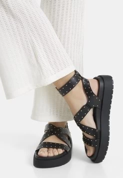 BERSHKA Studs - Sandalen Met Plateauzool - Black