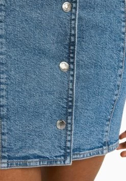 BERSHKA Fitted Collared - Midi - Spijkerjurk - Light Blue Denim -Bershka 030d35b395d6481597692b8205de6357