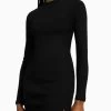 BERSHKA Long Sleeve Mini- Etui-Jurk - Black