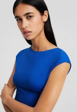 BERSHKA Short Sleeve Open Back - T-Shirt Basic - Blue -Bershka 048d9c0e398b43399d6d80a6b598f276