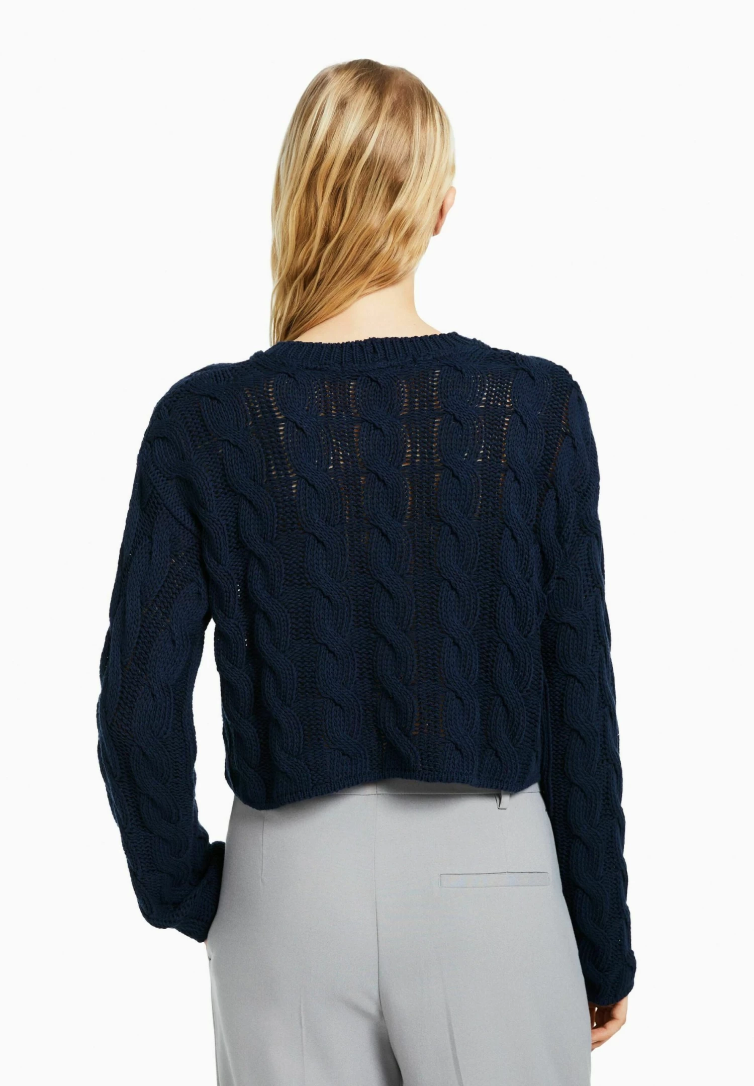 BERSHKA Cable-Round Neck - Trui - Dark Blue 3 BERSHKA Cable-Round Neck - Trui - Dark Blue - Afbeelding 3