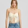 BERSHKA Rustic Blonde Bandeau - Blouse - White