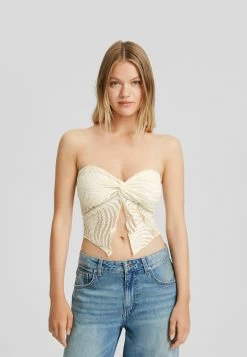 BERSHKA Rustic Blonde Bandeau - Blouse - White