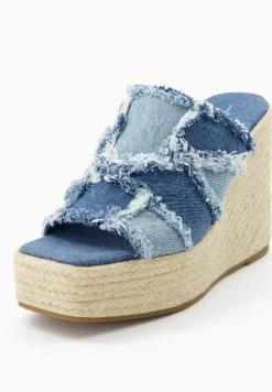 BERSHKA Patchwork - Sandalen Met Sleehak - Blue Denim -Bershka 0579e88df76a47eeb29e4011721453bd