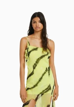 BERSHKA Long Ruffled Print - Maxi-Jurk - Green -Bershka 05e6bdc987a94b79a935c97988053519