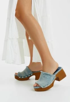 BERSHKA Muiltjes Met Hak - Blue Denim