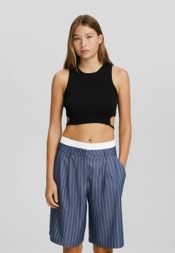 BERSHKA Tailored Striped Bermuda - Shorts - Dark Blue