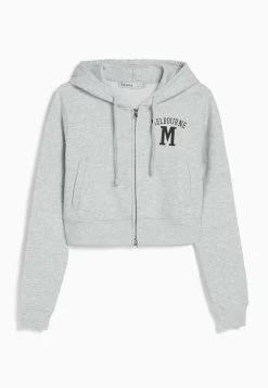 BERSHKA CroppedWith Print- Sweater Met Rits - Mottled Grey -Bershka 06ca8cbb6e3148d7934521c2ddee539f