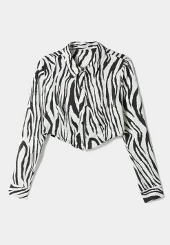 BERSHKA Long Sleeve - Overhemdblouse - Mottled Black 10 BERSHKA Long Sleeve - Overhemdblouse - Mottled Black -Bershka 073d6aef866d4f32a39bb29ff0e3e962