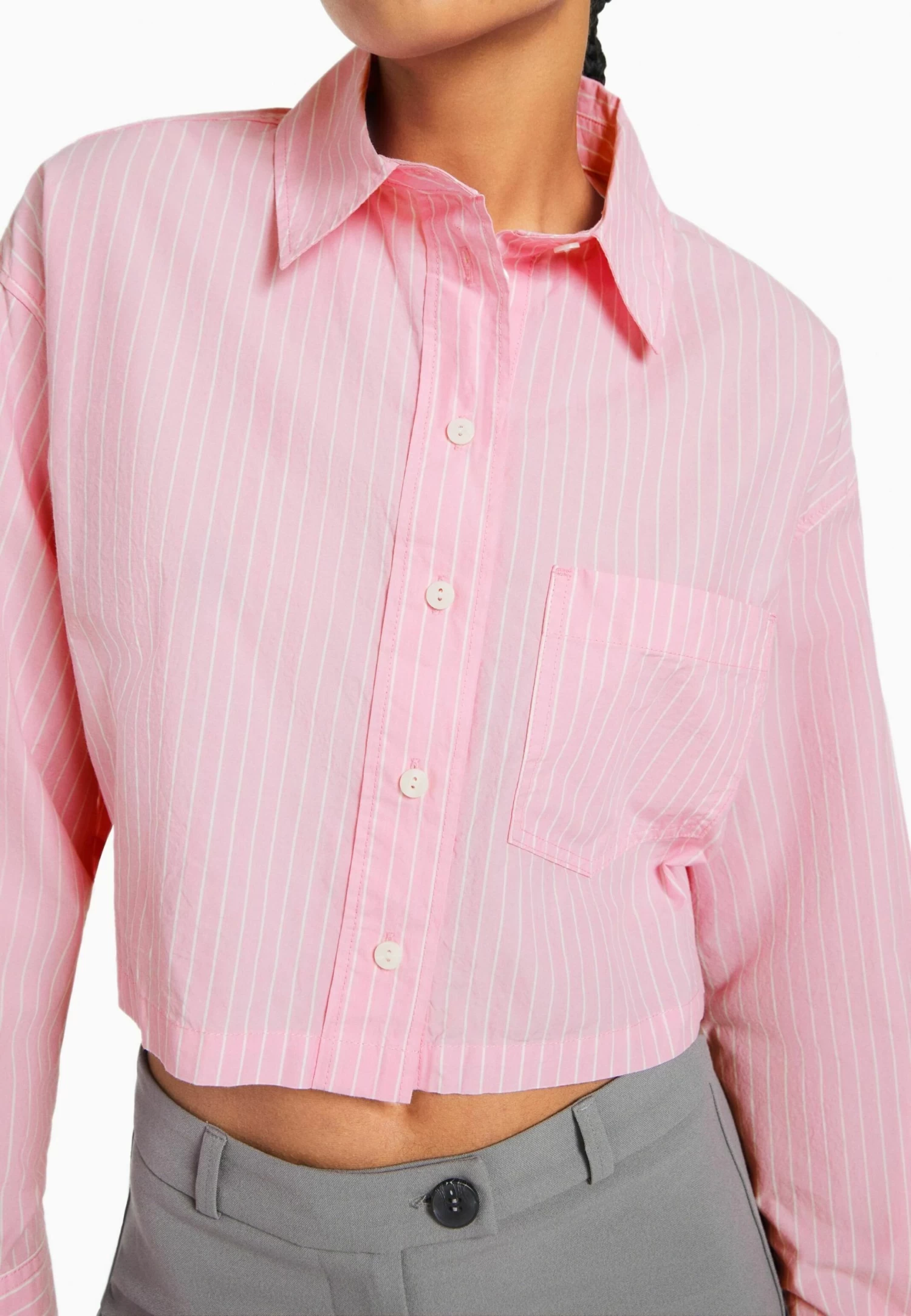 BERSHKA Cropped - Overhemdblouse - Pink 4 BERSHKA Cropped - Overhemdblouse - Pink - Afbeelding 4