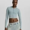 BERSHKA Cropped Seamless - Sweater Met Rits - Blue