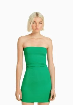 BERSHKA Off-The Shoulder - Mini - Etui-Jurk - Green