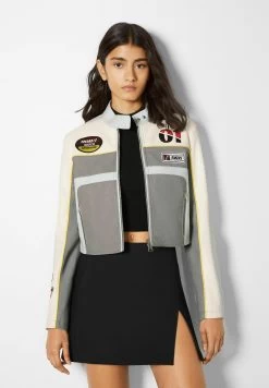 BERSHKA Racing- Imitatieleren Jas - Grey