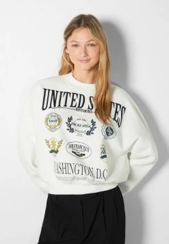 BERSHKA Embroidered - Sweater - Off White -Bershka 0a3031fda9124e3690d440bbe3d567b0