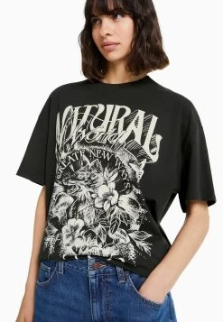 BERSHKA Printed- T-Shirt Print - Black -Bershka 0a9fa678e31e491ab3f1842913ed5aa6