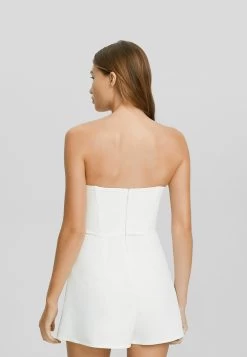 BERSHKA Tailored Zipped Bandeau- Jumpsuit - White -Bershka 0b47d9692c2744e99d764274a037b23d