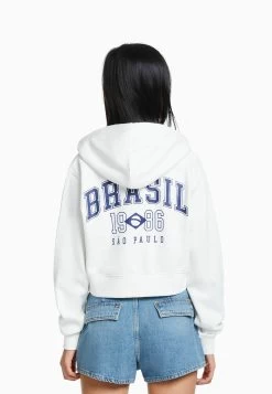 BERSHKA CroppedWith Print- Sweater Met Rits - Beige -Bershka 0b82ae1cab9547ecafb2850b09644562