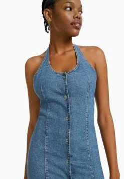 BERSHKA Fitted Collared - Midi - Spijkerjurk - Light Blue Denim -Bershka 0ecc9fa3eeb2499d98d0eb4467c44f6b