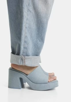 BERSHKA Muiltjes Met Hak - Stone Blue Denim