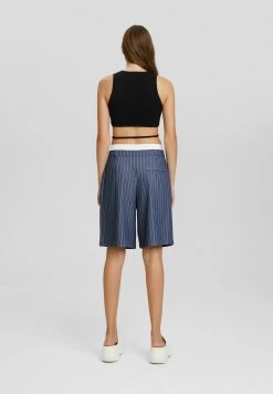 BERSHKA Tailored Striped Bermuda - Shorts - Dark Blue -Bershka 12388067b1b04b22ad0d0d9b4c292126