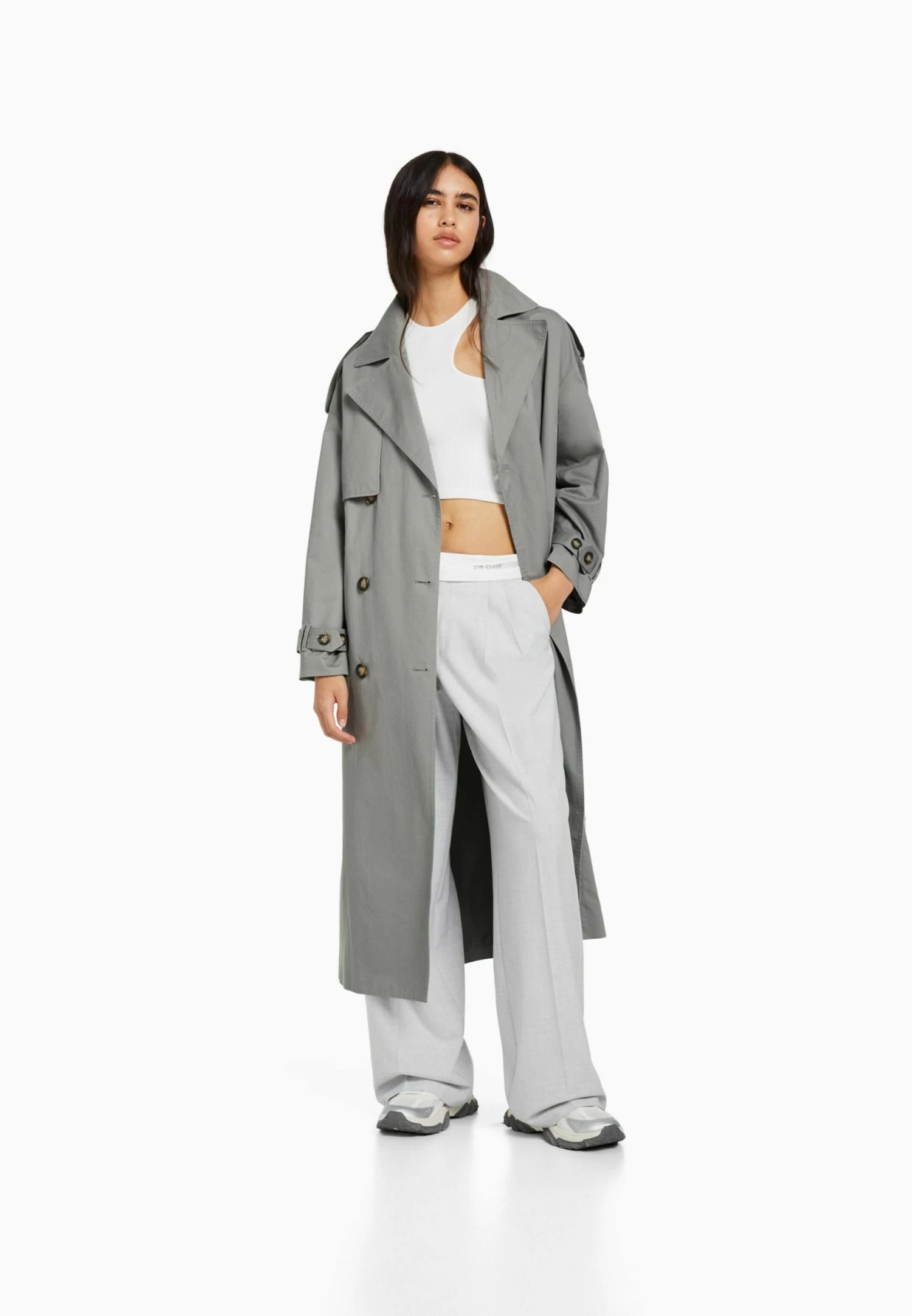 BERSHKA Trenchcoat - Grey 1 BERSHKA Trenchcoat - Grey
