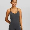 BERSHKA Faded Textured Seamless- Jumpsuit - Black