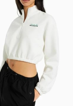 BERSHKA Zip - Sweater - Off White -Bershka 133d452eee024258813e09b3e2be7840