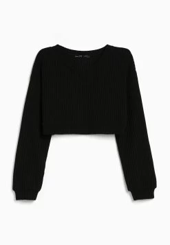 BERSHKA V-Neck - Trui - Black -Bershka 14993ed72b4941199d8a65ad88fa3b7a