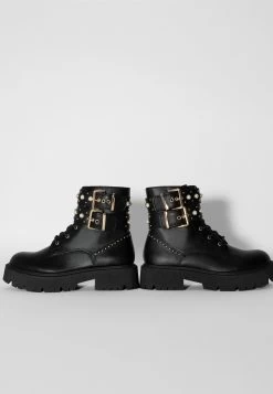 BERSHKA Faux Pearl Studded Flat- Cowboy-/Bikerlaarsjes - Black -Bershka 14b220c267ea4bfe99cccb7b6614cf8a