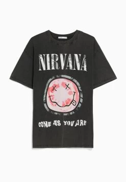BERSHKA Nirvana Short Sleeve - T-Shirt Print - Dark Grey -Bershka 16dce3d4094545ef9069ce180161cfbe