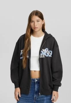 BERSHKA Printed With Puffer Hoodie - Sweater Met Rits - Dark Grey -Bershka 18a5aa327b774445a2e8c4b720688850