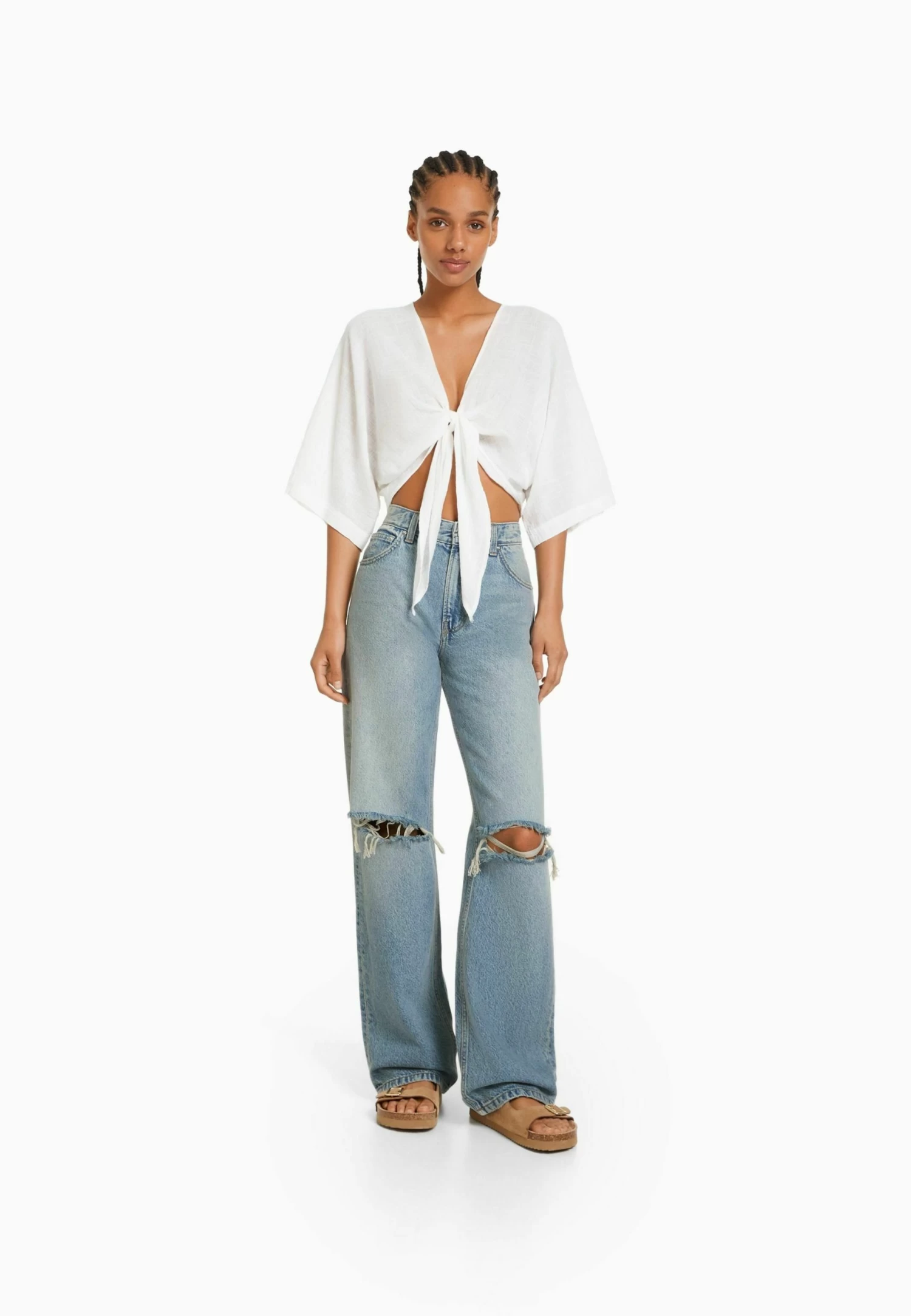 BERSHKA Wide 90S Ripped - Relaxed Fit Jeans - Light Blue 2 BERSHKA Wide 90S Ripped - Relaxed Fit Jeans - Light Blue - Afbeelding 2