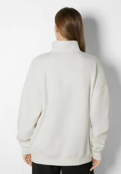 BERSHKA San Diego Print Half Zip - Sweater - White -Bershka 18ce6633b12d4234ad6bd21aaea64d7b