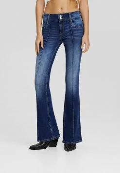 BERSHKA Waist - Bootcut Jeans - Dark Blue