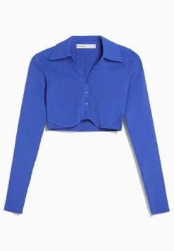 BERSHKA Cropped Buttoned - Vest - Blue -Bershka 1a2f9700539b464db94195ee17320060