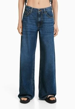 BERSHKA Wide-Leg - Flared Jeans - Dark Blue