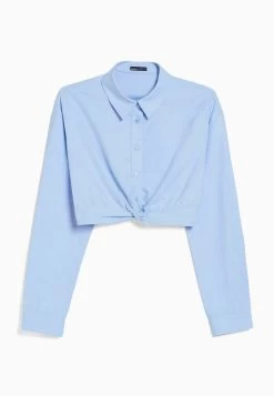 BERSHKA Crossover Detail Long Sleeve - Overhemdblouse - Light Blue -Bershka 1c306462d7684993b0dbec144b5c9f84