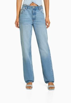 BERSHKA Straight Leg Jeans - Light Blue Denim