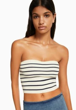 BERSHKA Striped Bandeau Crop - Top - White -Bershka 1d972b91e0324dce905ff99398d8c426