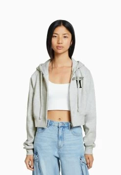 BERSHKA CroppedWith Print- Sweater Met Rits - Mottled Grey -Bershka 1dd84ad9aecb4604a1f1b277764aa9c2