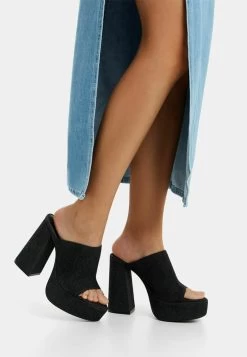 BERSHKA Platform - Muiltjes Met Hak - Black