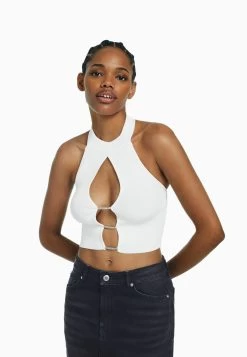 BERSHKA DetailHalter- Top - Off White