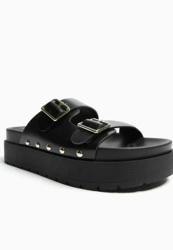 BERSHKA Buckled- Muiltjes - Black -Bershka 1fd82f155f7149c784f58638e5a67e97