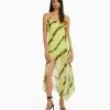 BERSHKA Long Ruffled Print - Maxi-Jurk - Green