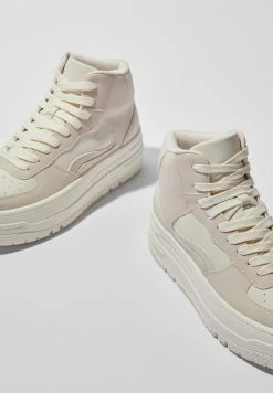 BERSHKA Contrast - Sneakers Hoog - Beige -Bershka 213692f8edcd40f785d184e1438a5cb4