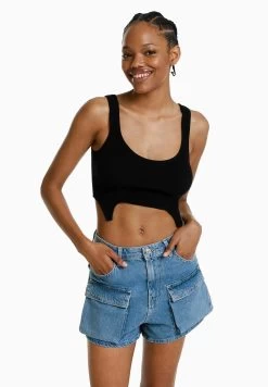 BERSHKA Jeansshort - Light Blue Denim