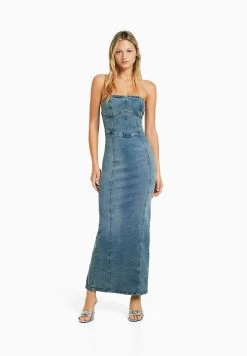 BERSHKA Long-Bandeau - Maxi-Jurk - Light Blue