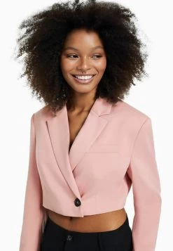 BERSHKA Cropped Tailored Twill- Blazer - Pink -Bershka 224d8a7a821f4681b0242f22763fd84a